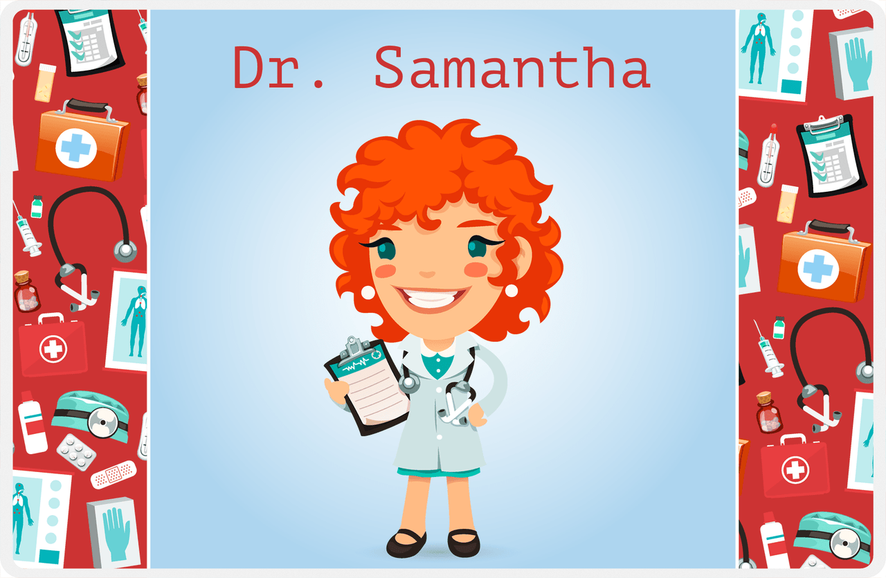 Personalized Doctors & Nurses Placemat XX - Gear Pattern - Redhead Girl -  View