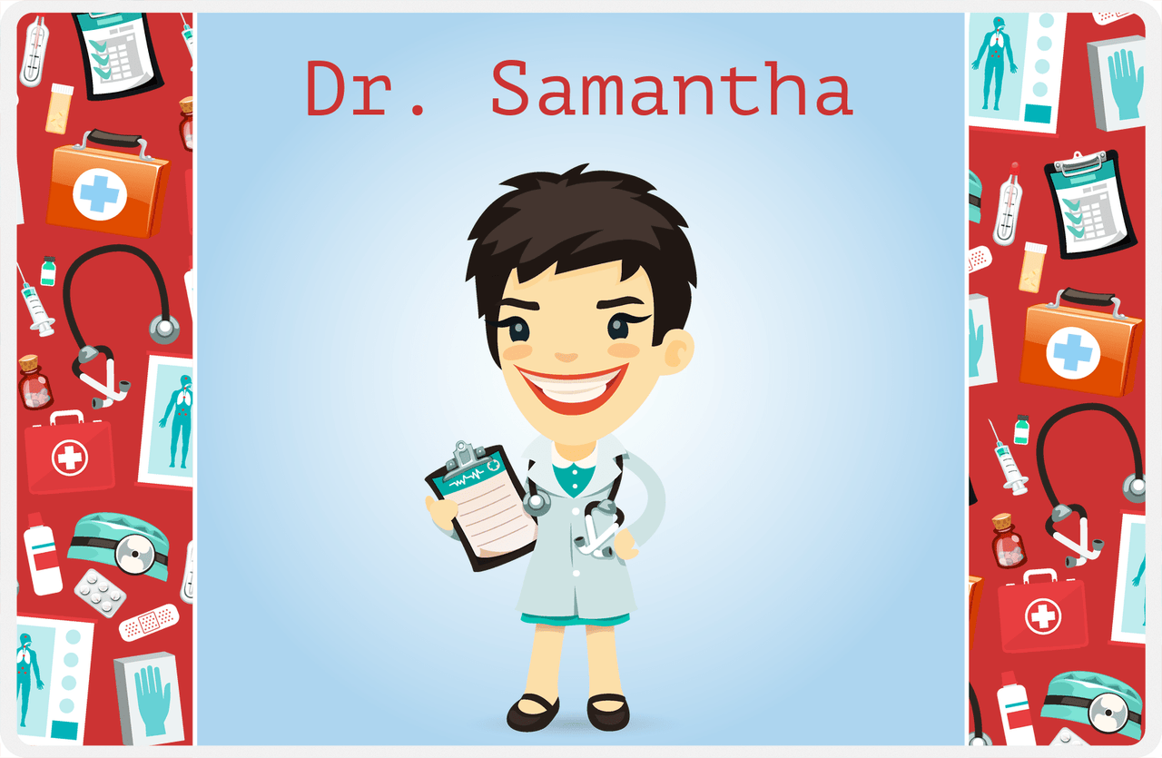 Personalized Doctors & Nurses Placemat XX - Gear Pattern - Asian Girl -  View