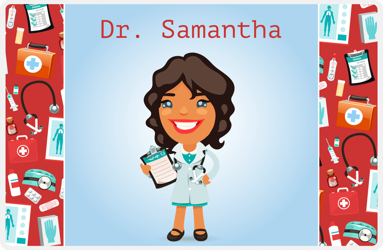 Personalized Doctors & Nurses Placemat XX - Gear Pattern - Black Girl I -  View