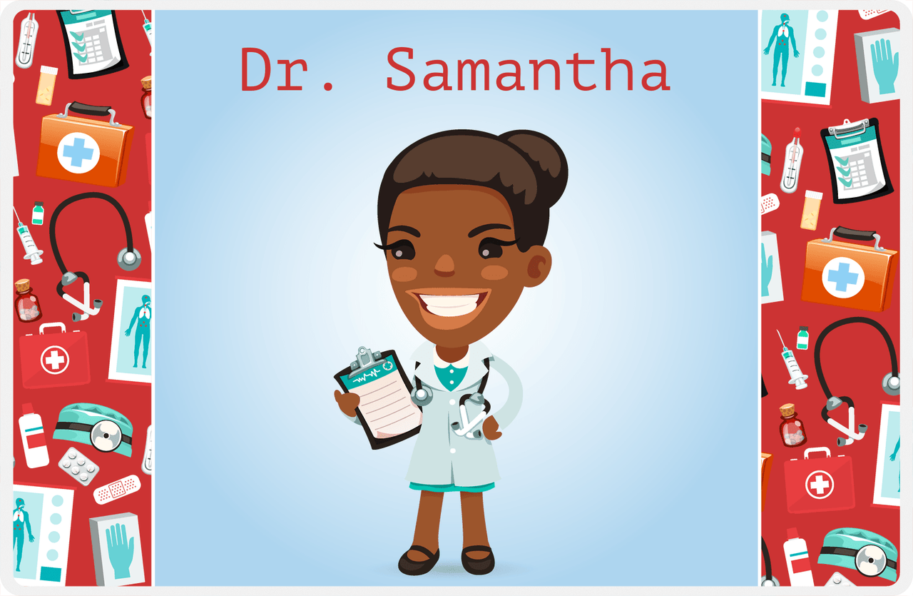 Personalized Doctors & Nurses Placemat XX - Gear Pattern - Black Girl II -  View