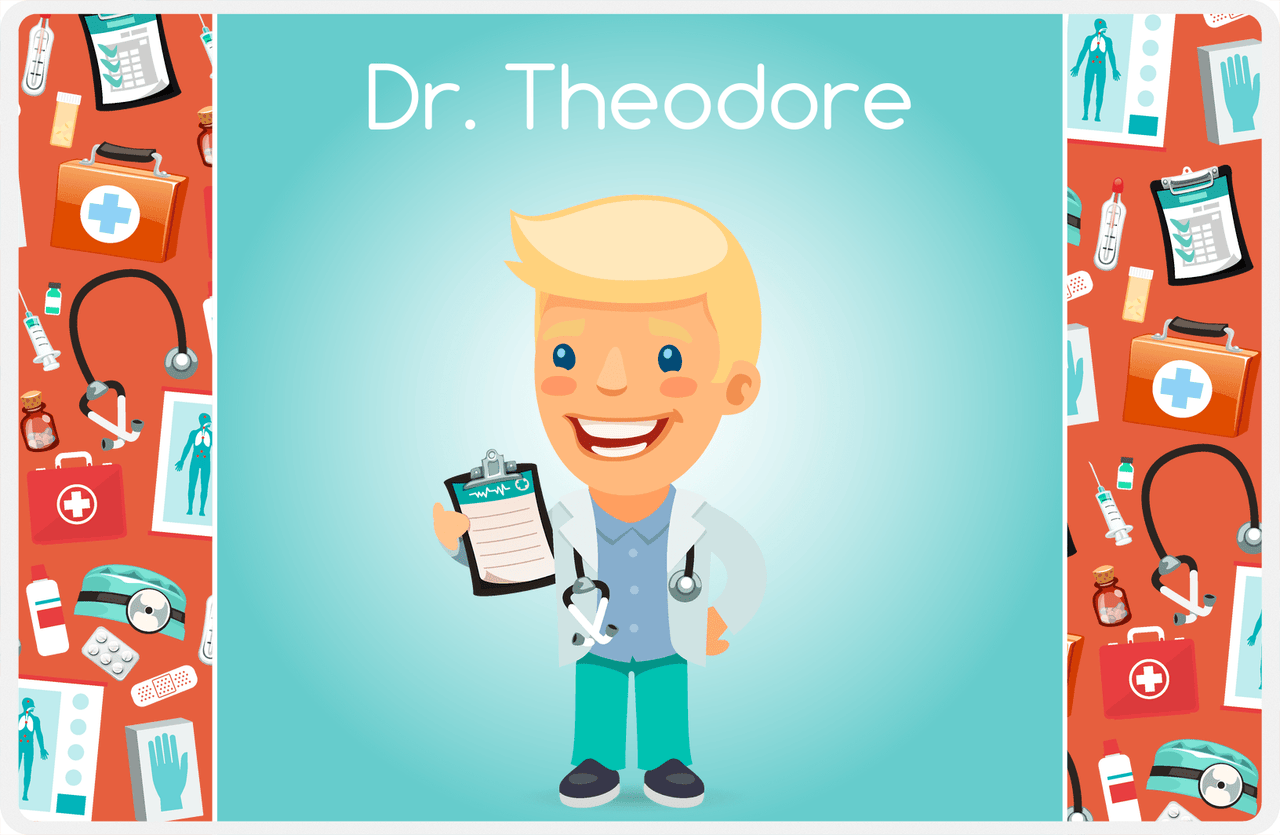 Personalized Doctors & Nurses Placemat XXI - Gear Pattern - Blond Boy -  View
