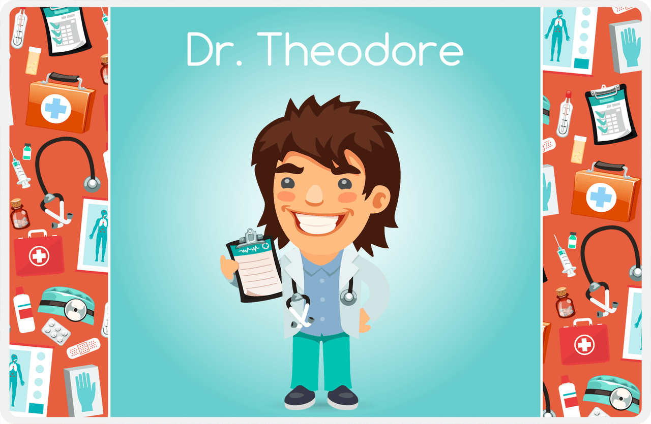 Personalized Doctors & Nurses Placemat XXI - Gear Pattern - Brown Hair Boy -  View