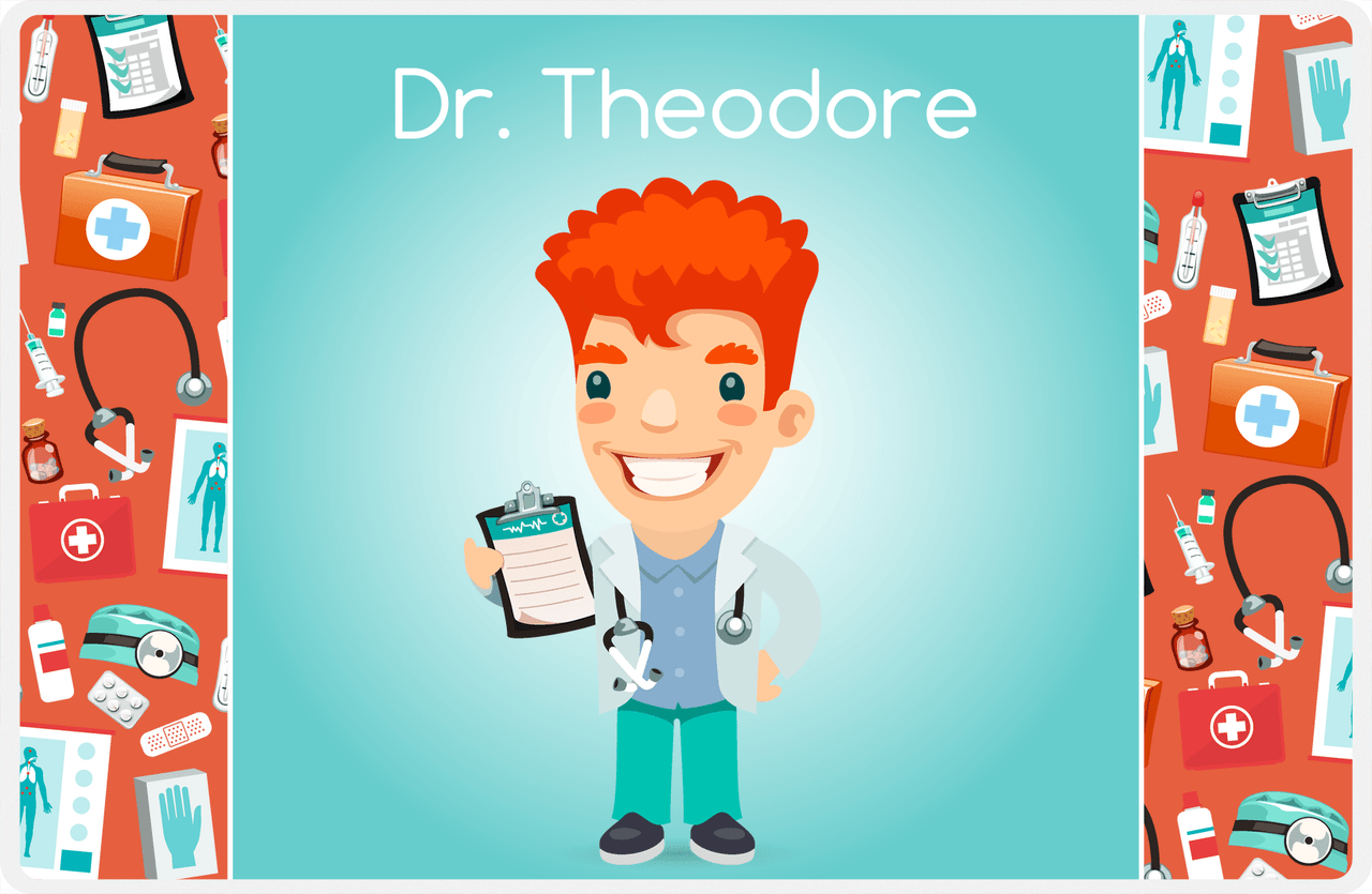 Personalized Doctors & Nurses Placemat XXI - Gear Pattern - Redhead Boy -  View