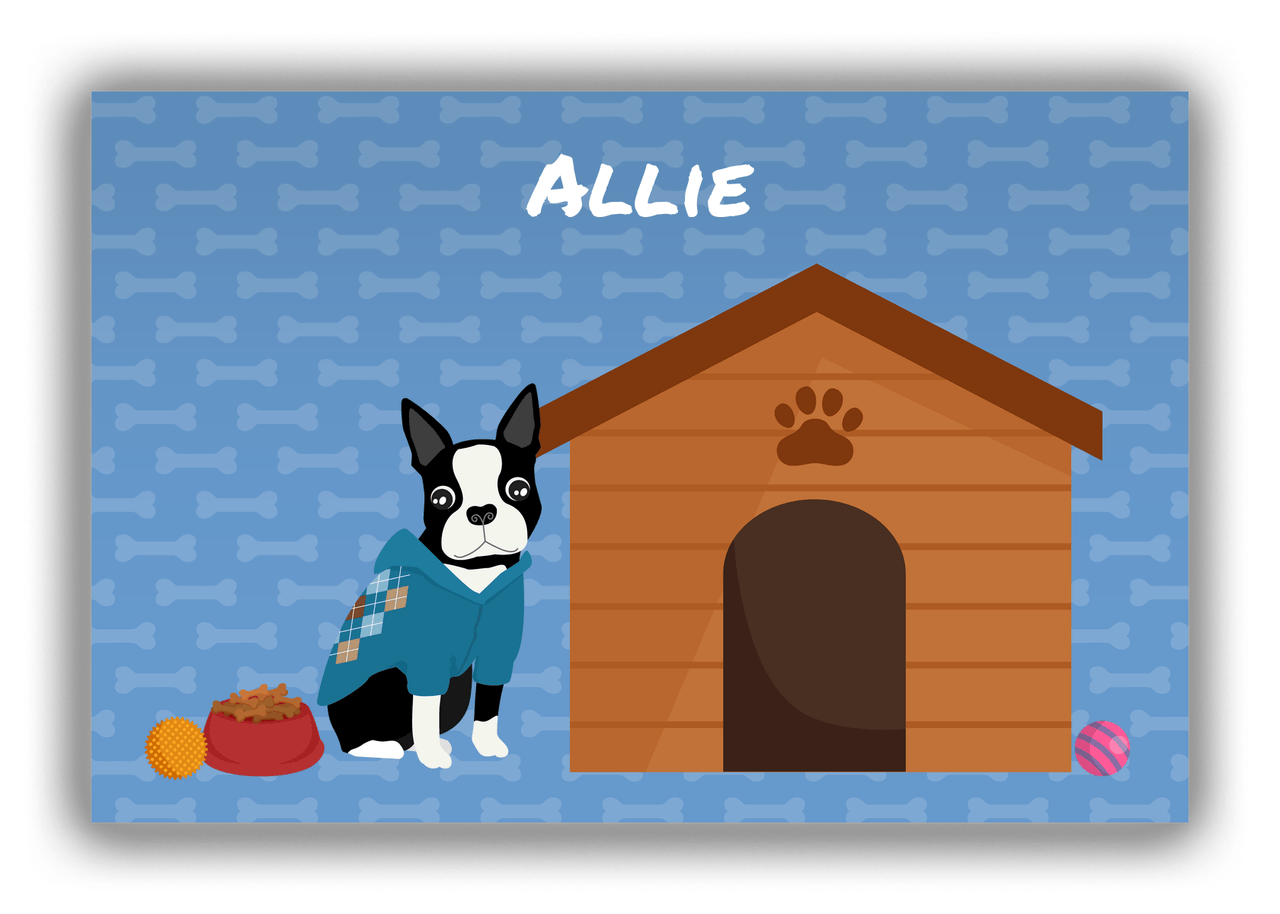 Personalized Dogs Canvas Wrap & Photo Print XVI - Blue Background - Boston Terrier - Front View