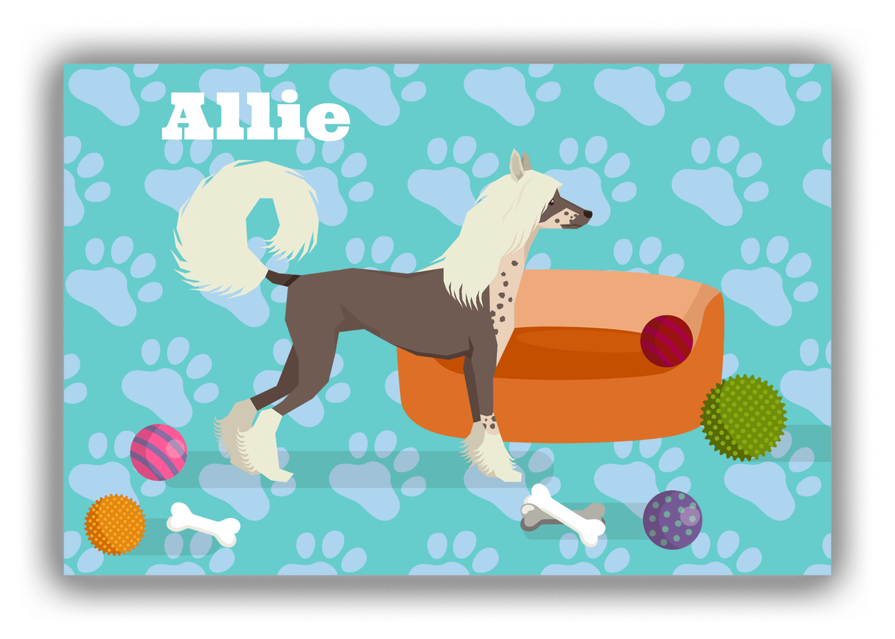 Personalized Dogs Canvas Wrap & Photo Print I - Teal Background - Chinese Crested Dog - Front View