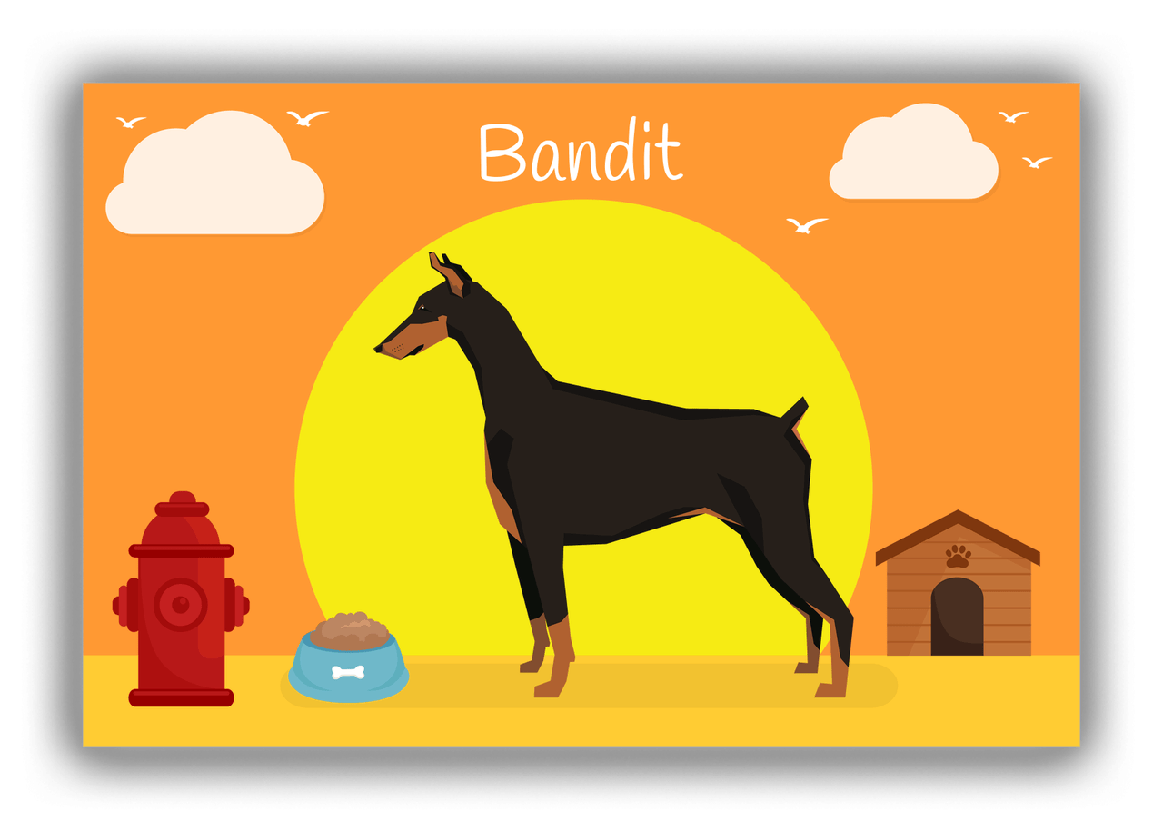 Personalized Dogs Canvas Wrap & Photo Print II - Orange Background - Doberman - Front View