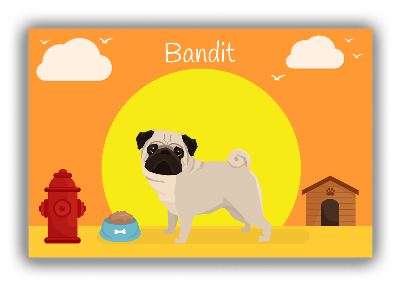 Personalized Dogs Canvas Wrap & Photo Print II - Orange Background - Pug - Front View