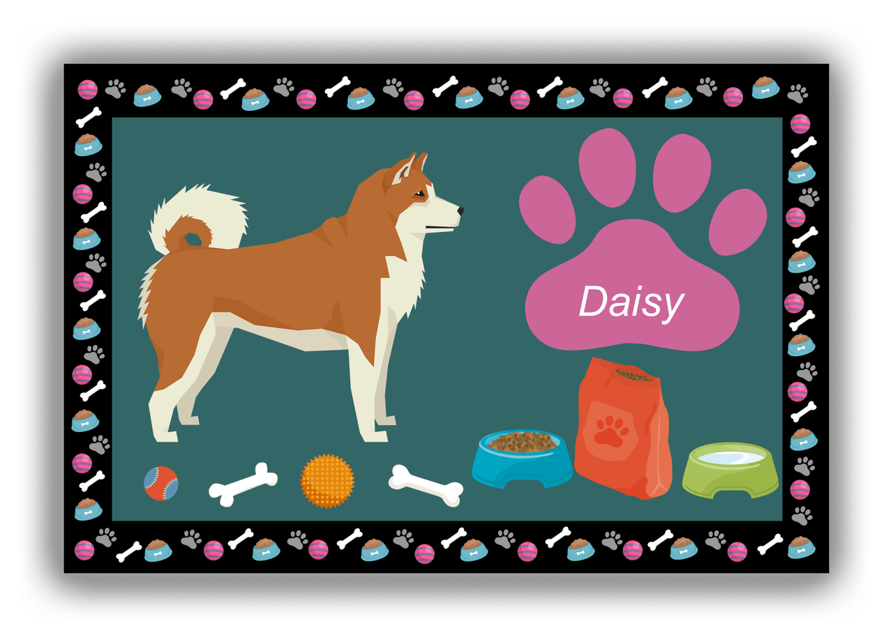 Personalized Dogs Canvas Wrap & Photo Print IV - Teal Background - Akita Inu - Front View