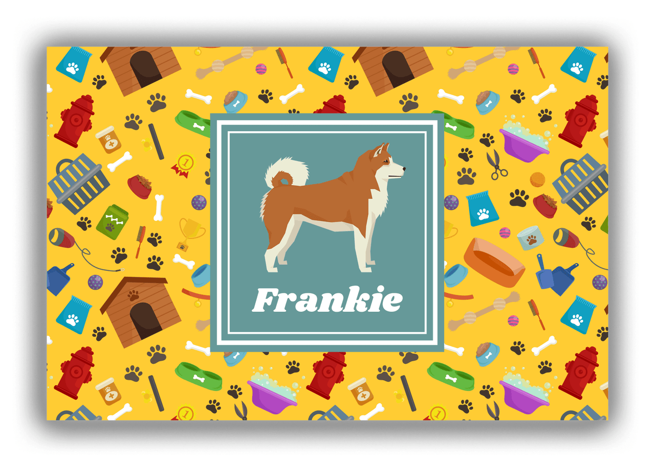 Personalized Dogs Canvas Wrap & Photo Print VI - Yellow Background - Akita Inu - Front View