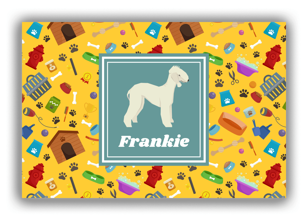 Personalized Dogs Canvas Wrap & Photo Print VI - Yellow Background - Bedlington Terrier - Front View
