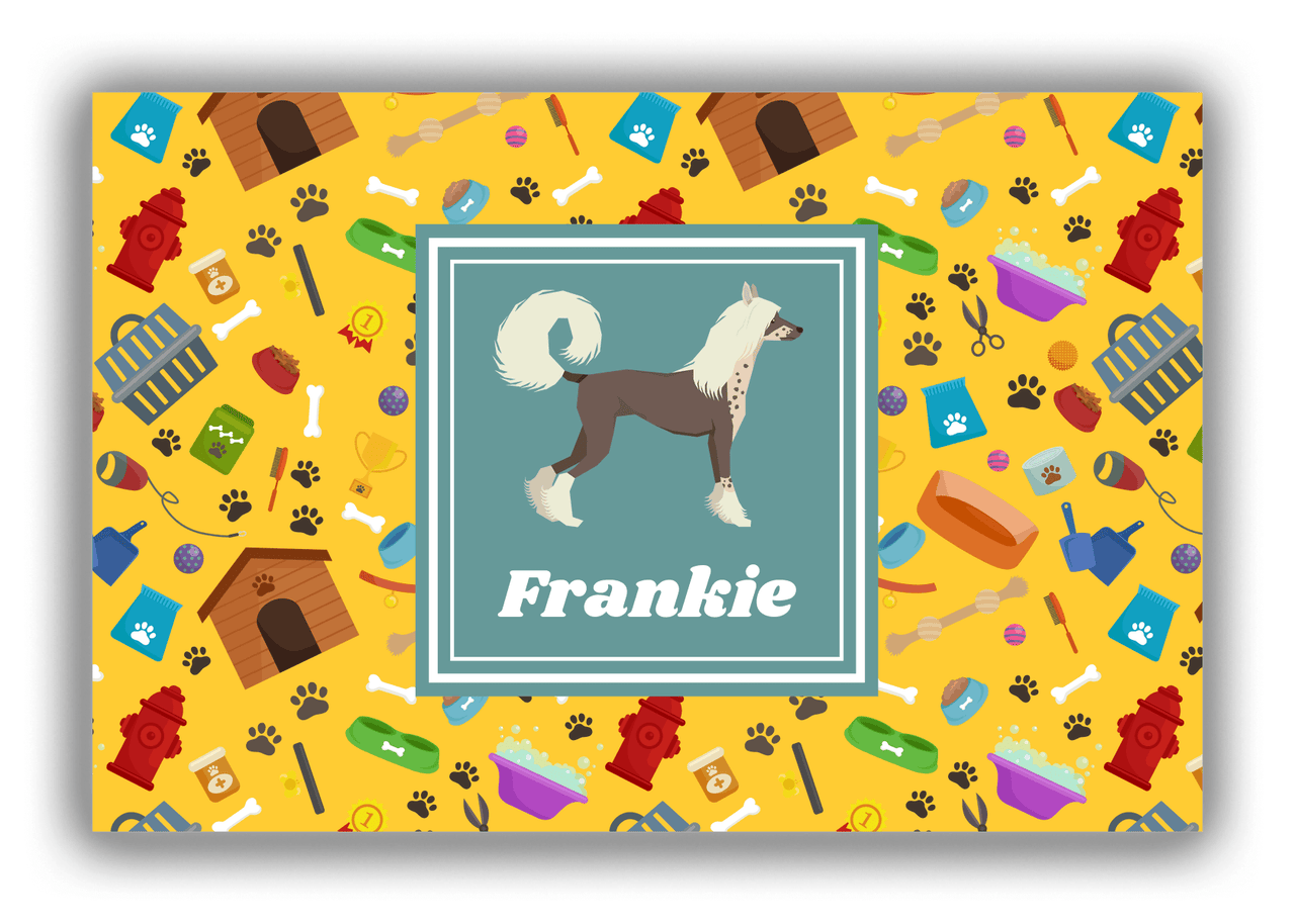 Personalized Dogs Canvas Wrap & Photo Print VI - Yellow Background - Chinese Crested Dog - Front View
