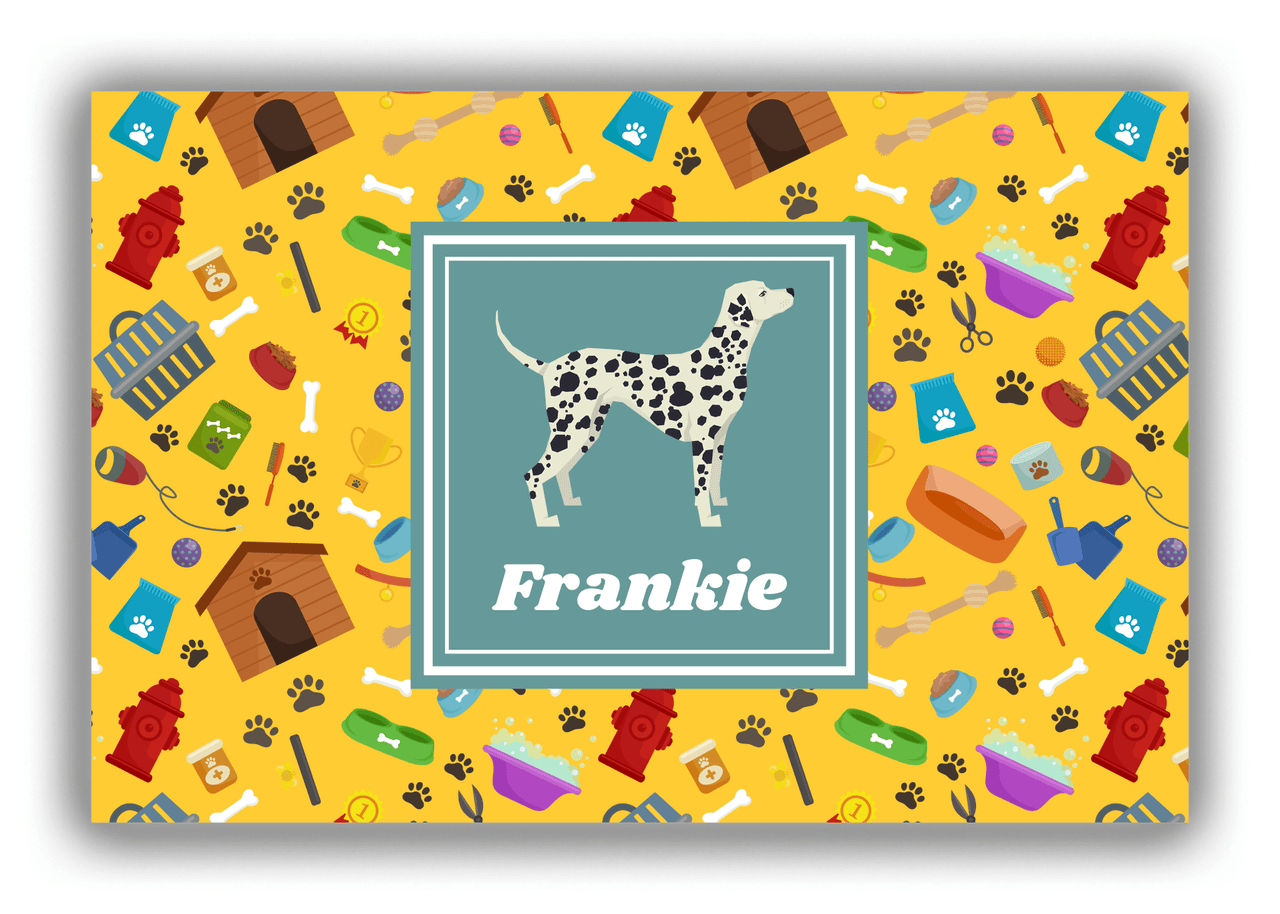 Personalized Dogs Canvas Wrap & Photo Print VI - Yellow Background - Dalmatian - Front View