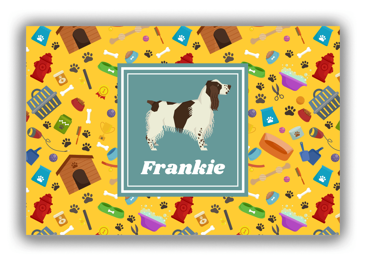Personalized Dogs Canvas Wrap & Photo Print VI - Yellow Background - English Springer Spaniel - Front View