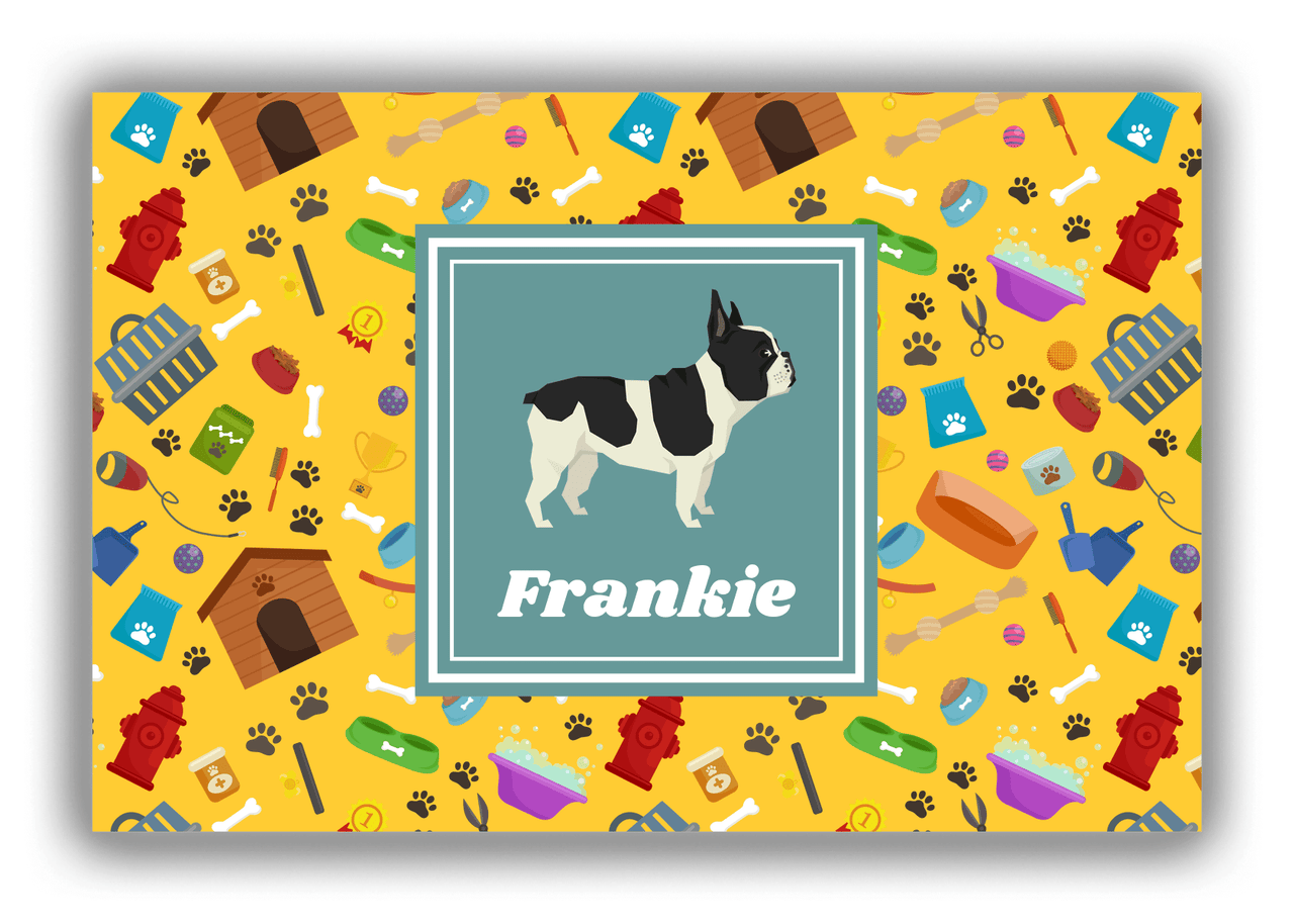 Personalized Dogs Canvas Wrap & Photo Print VI - Yellow Background - French Bulldog - Front View