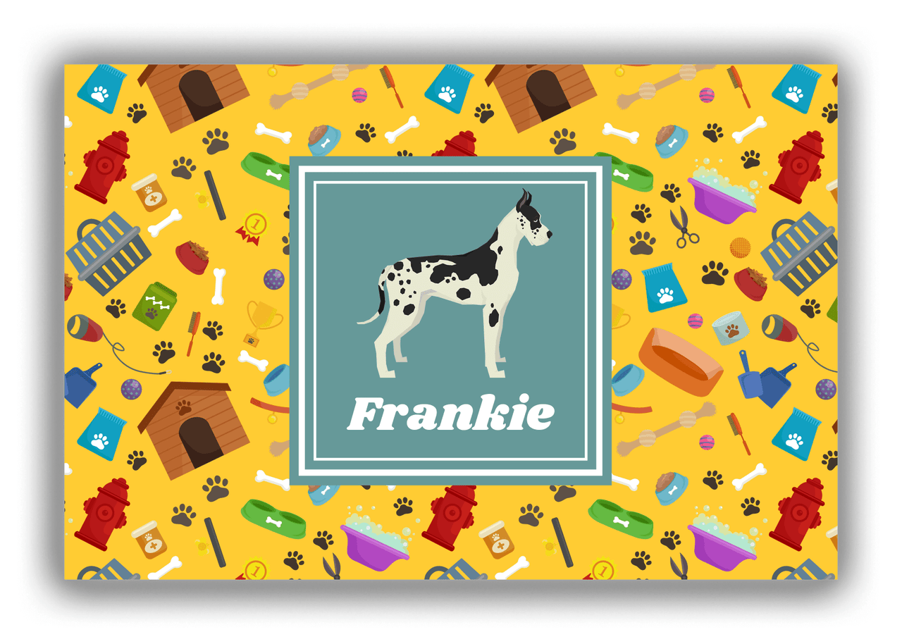 Personalized Dogs Canvas Wrap & Photo Print VI - Yellow Background - Great Dane - Front View