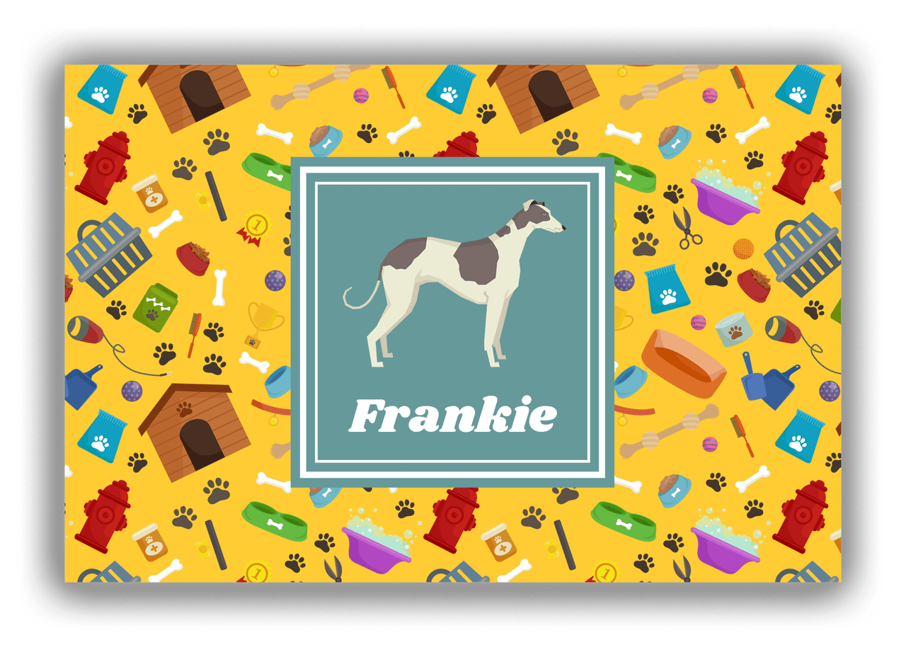 Personalized Dogs Canvas Wrap & Photo Print VI - Yellow Background - Greyhound - Front View