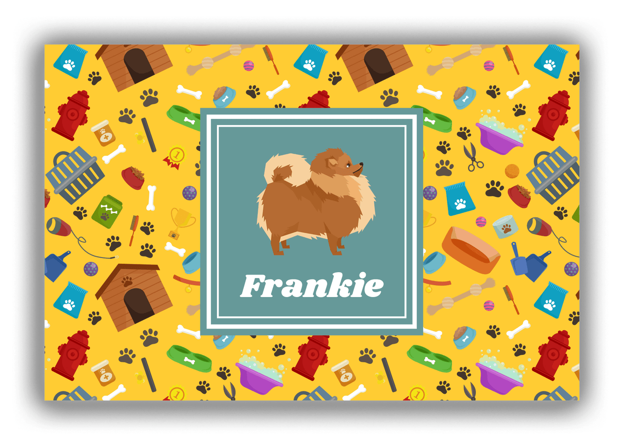 Personalized Dogs Canvas Wrap & Photo Print VI - Yellow Background - Pomeranian - Front View