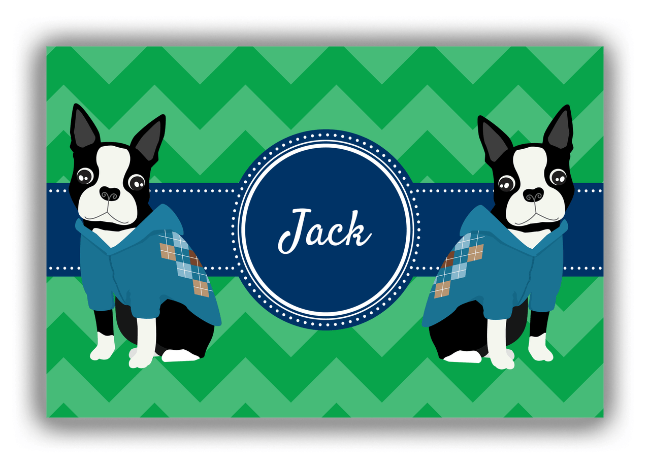 Personalized Dogs Canvas Wrap & Photo Print VIII - Green Background - Boston Terrier - Front View