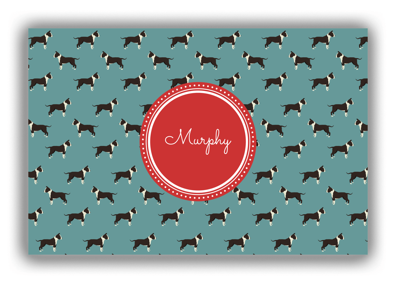 Personalized Dogs Canvas Wrap & Photo Print IX - Teal Background - American Staffordshire Terrier - Front View