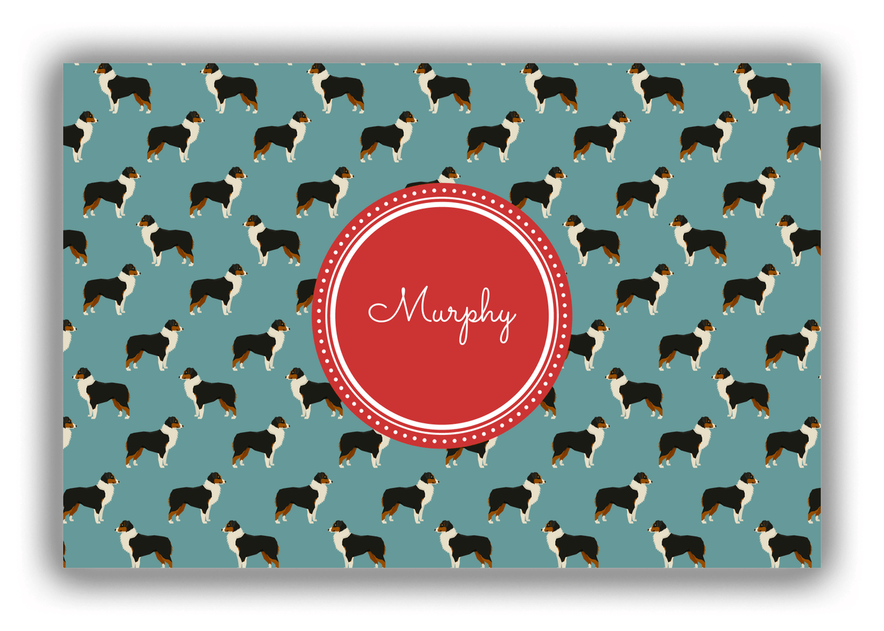 Personalized Dogs Canvas Wrap & Photo Print IX - Teal Background - Australian Shepherd - Front View