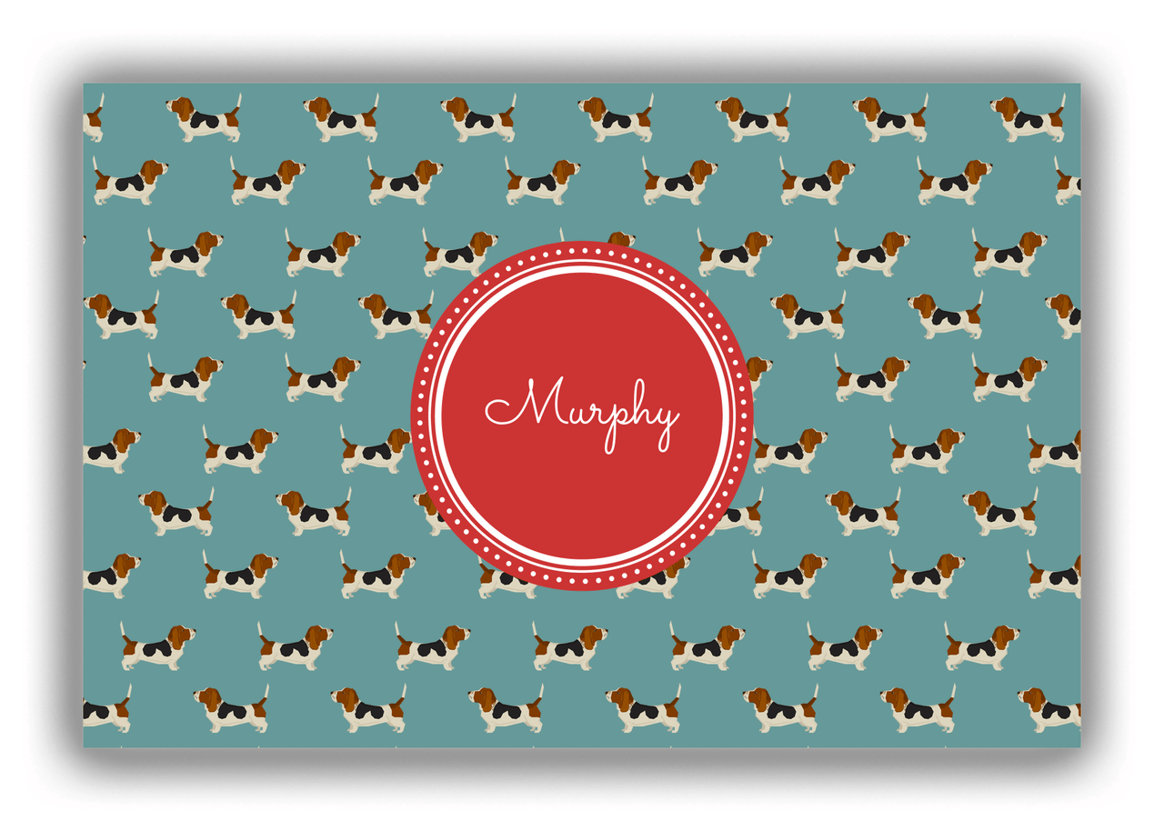 Personalized Dogs Canvas Wrap & Photo Print IX - Teal Background - Basset Hound - Front View