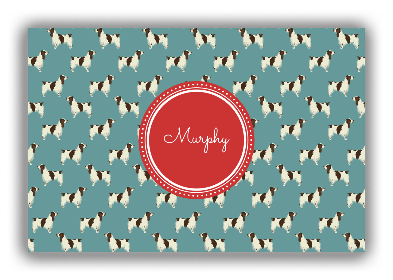 Personalized Dogs Canvas Wrap & Photo Print IX - Teal Background - English Springer Spaniel - Front View