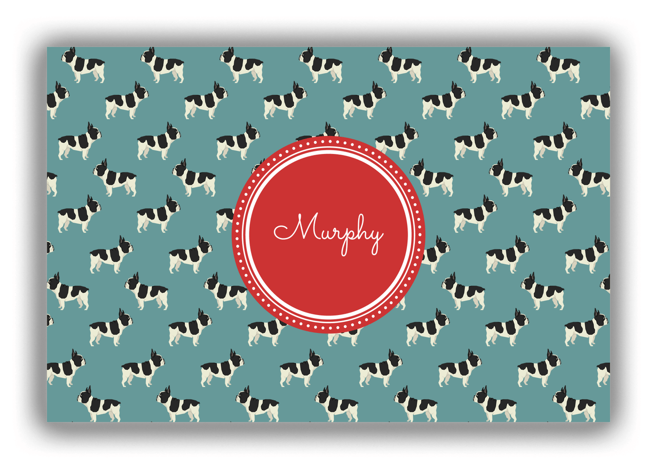 Personalized Dogs Canvas Wrap & Photo Print IX - Teal Background - French Bulldog - Front View