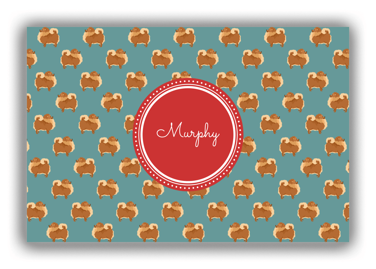 Personalized Dogs Canvas Wrap & Photo Print IX - Teal Background - Pomeranian - Front View