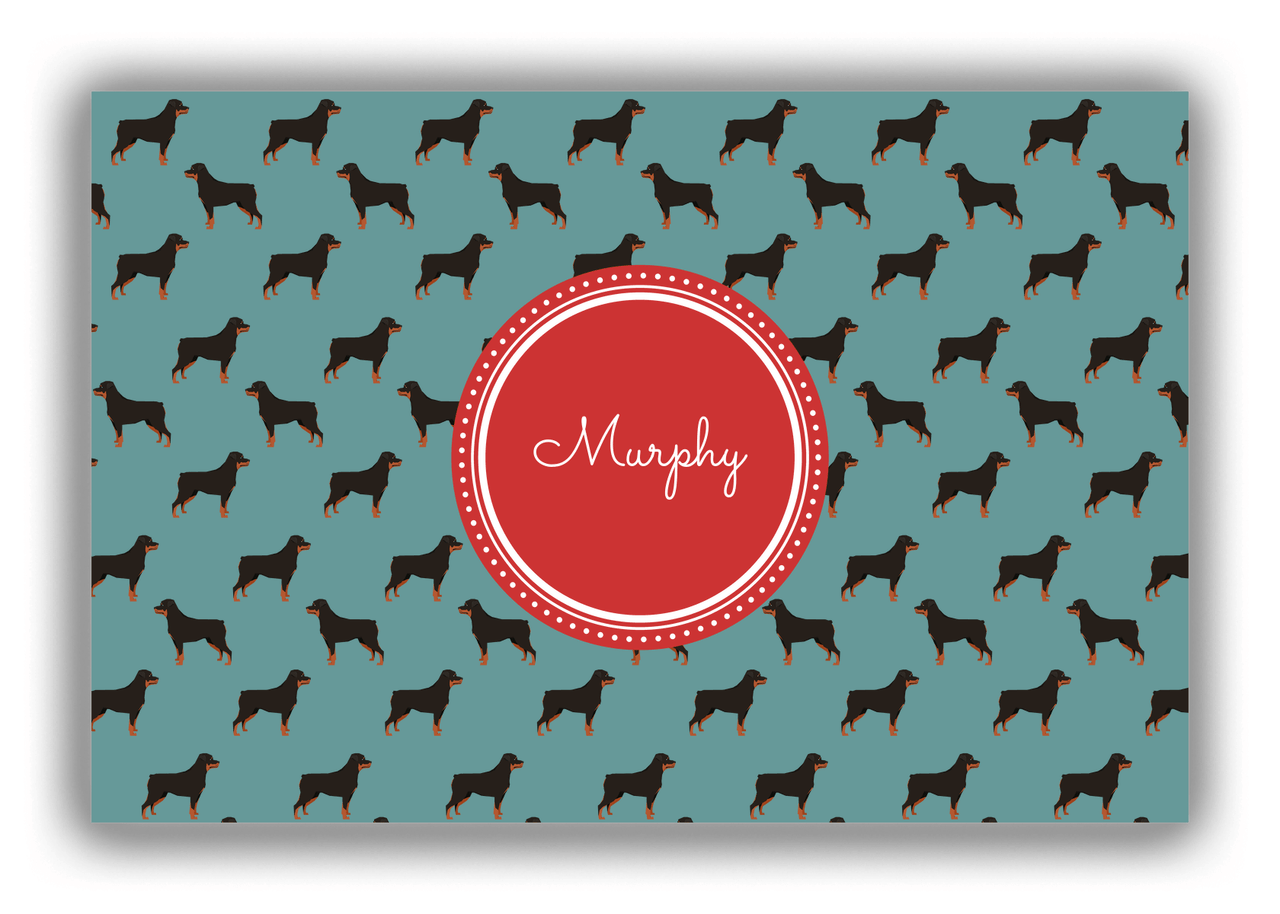 Personalized Dogs Canvas Wrap & Photo Print IX - Teal Background - Rottweiler - Front View