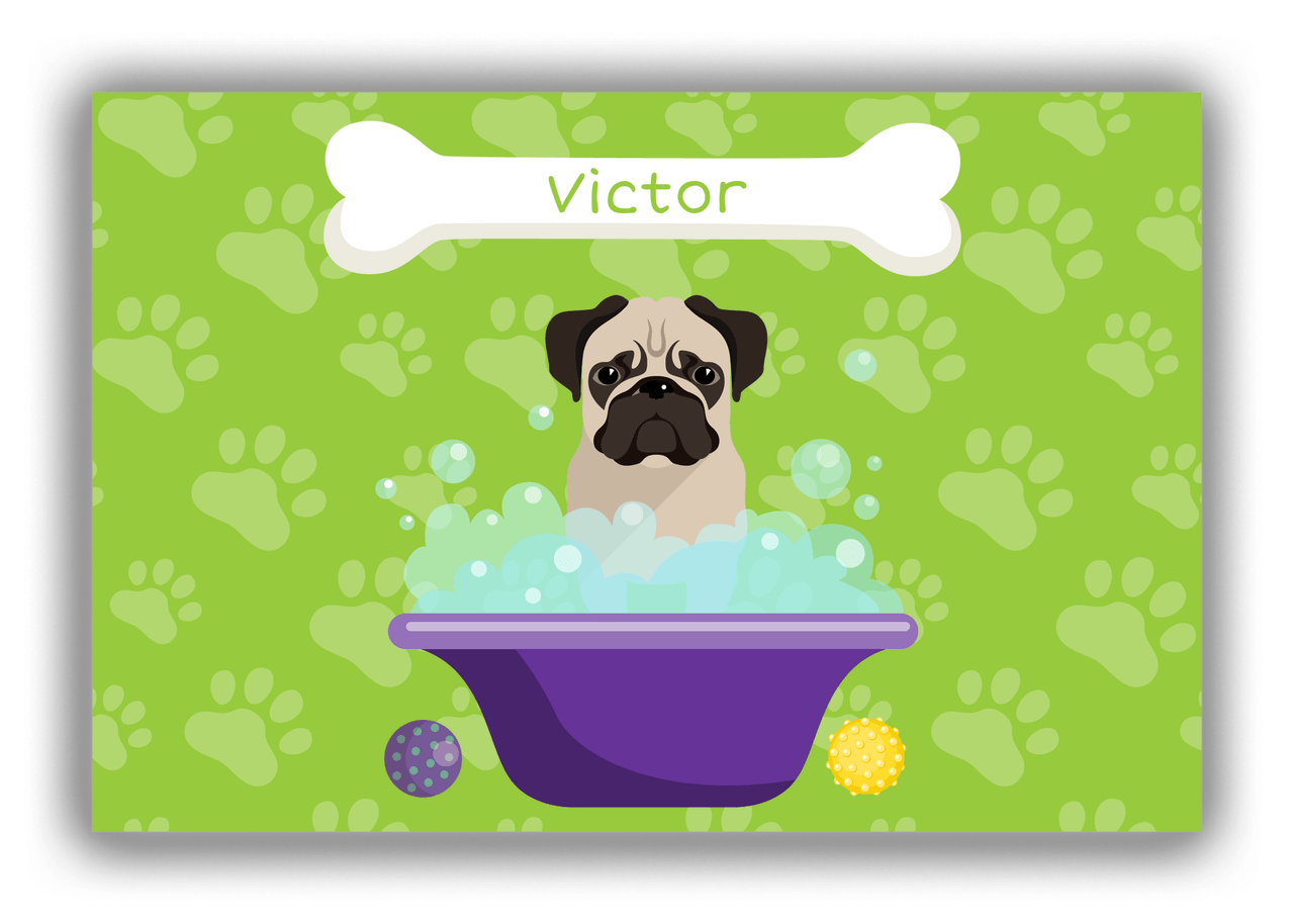 Personalized Dogs Canvas Wrap & Photo Print XV - Green Background - Pug - Front View