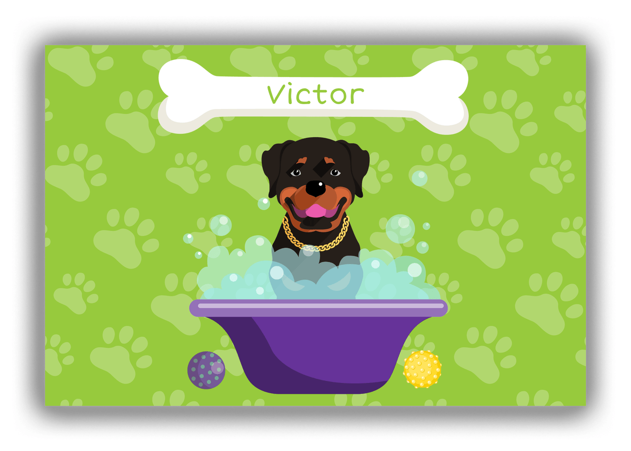 Personalized Dogs Canvas Wrap & Photo Print XV - Green Background - Rottweiler - Front View