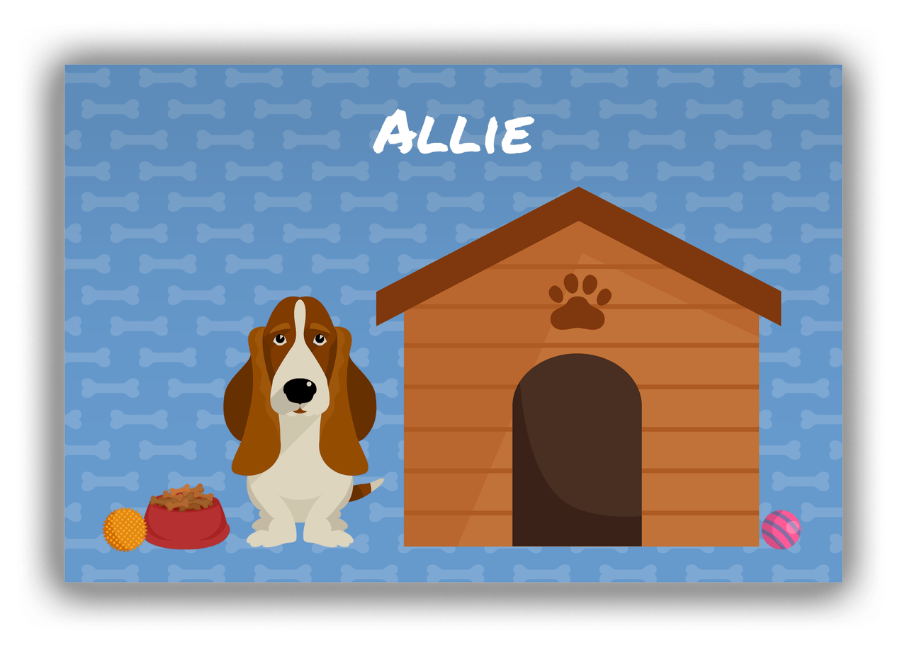 Personalized Dogs Canvas Wrap & Photo Print XVI - Blue Background - Basset Hound - Front View