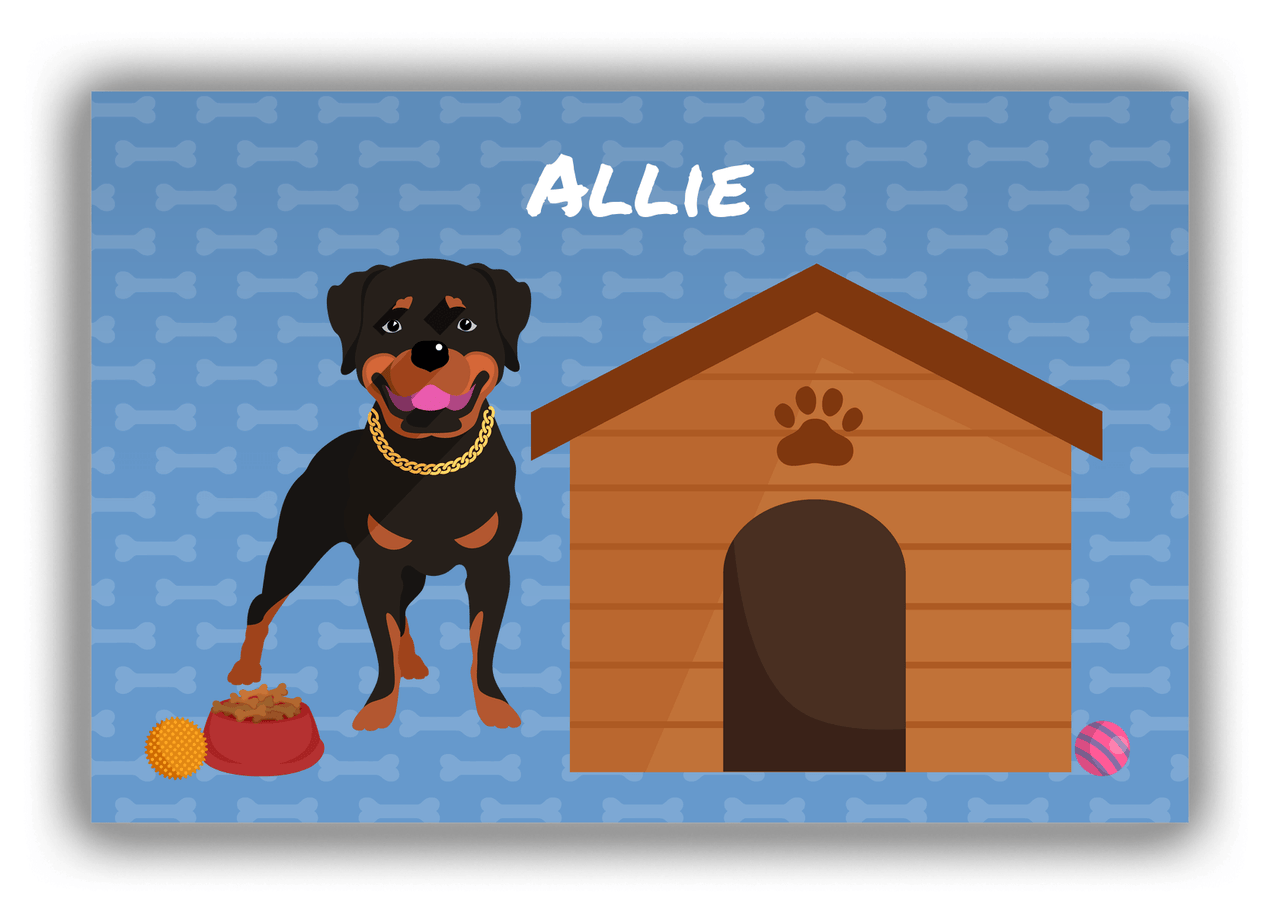 Personalized Dogs Canvas Wrap & Photo Print XVI - Blue Background - Rottweiler - Front View
