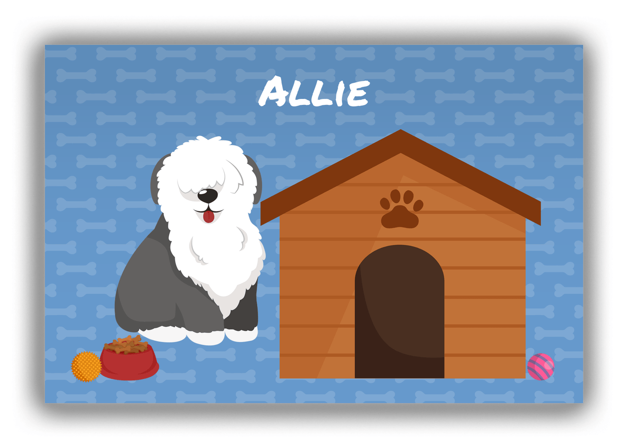 Personalized Dogs Canvas Wrap & Photo Print XVI - Blue Background - Sheep Dog - Front View