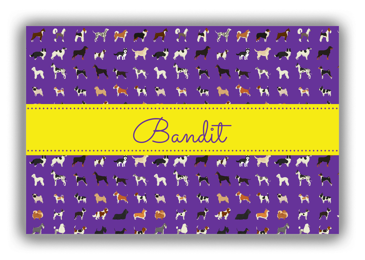 Personalized Dogs Canvas Wrap & Photo Print XVII - Purple Background - Ribbon Nameplate - Front View