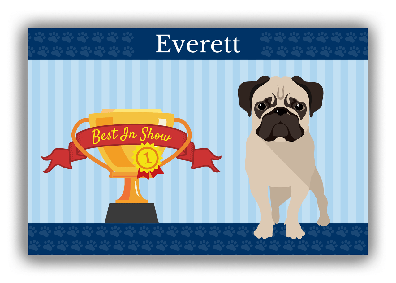 Personalized Dogs Canvas Wrap & Photo Print XX - Blue Background - Pug - Front View