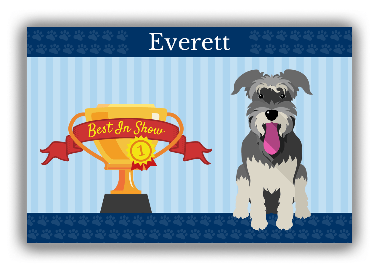 Personalized Dogs Canvas Wrap & Photo Print XX - Blue Background - Schnauzer - Front View