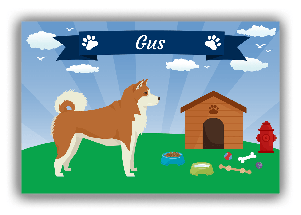 Personalized Dogs Canvas Wrap & Photo Print XXII - Blue Background - Akita Inu - Front View