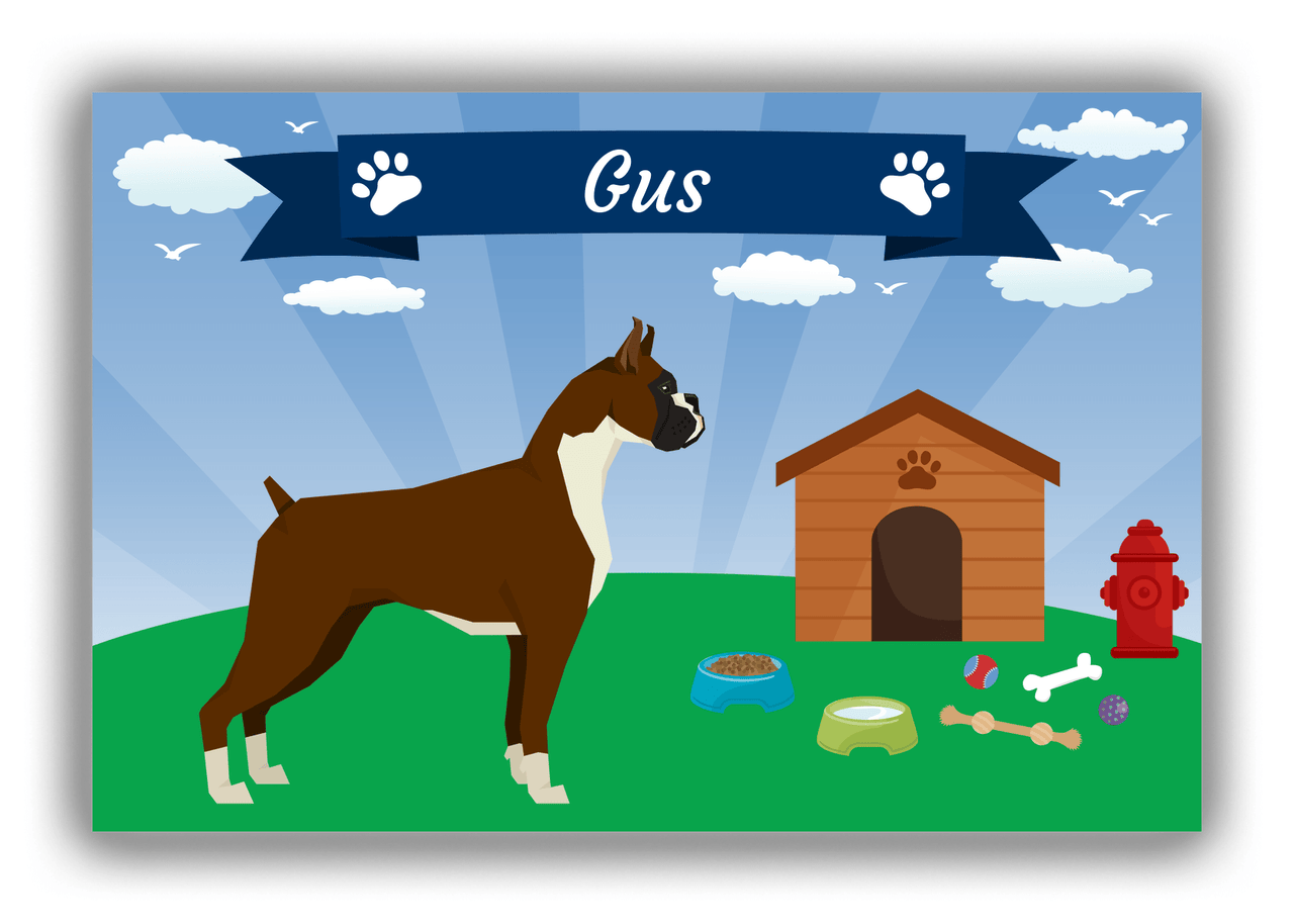 Personalized Dogs Canvas Wrap & Photo Print XXII - Blue Background - Boxer - Front View