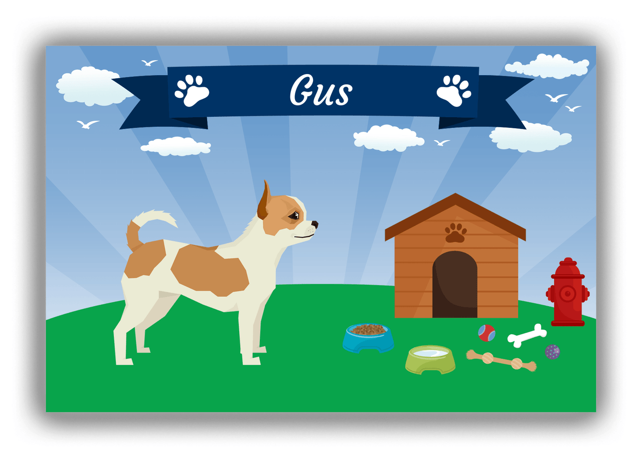 Personalized Dogs Canvas Wrap & Photo Print XXII - Blue Background - Chihuahua - Front View