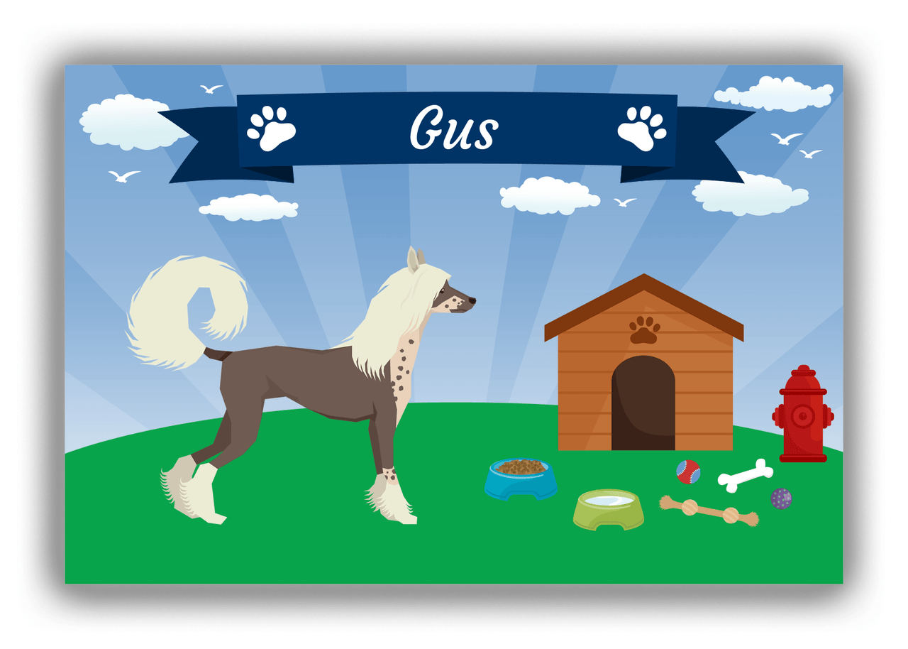 Personalized Dogs Canvas Wrap & Photo Print XXII - Blue Background - Chinese Crested Dog - Front View
