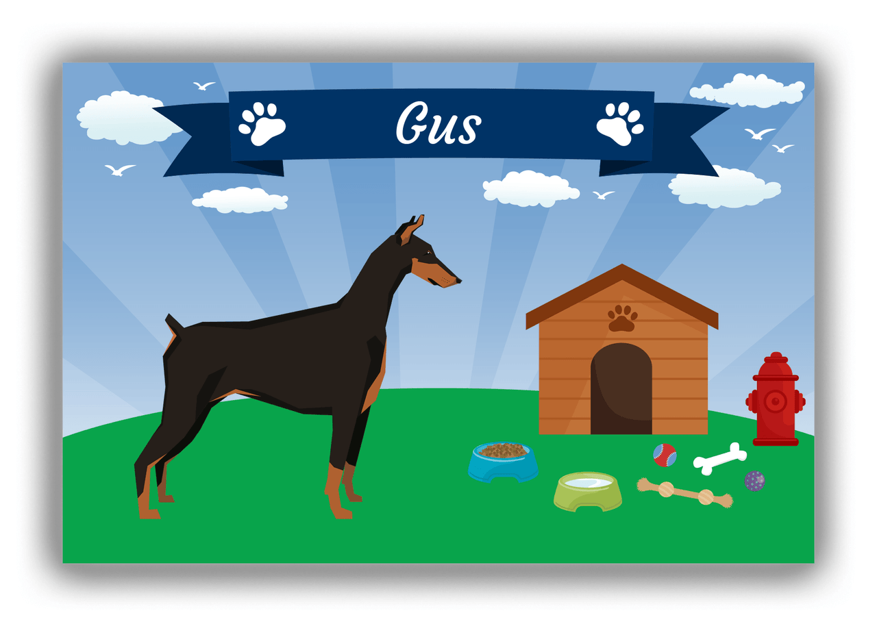 Personalized Dogs Canvas Wrap & Photo Print XXII - Blue Background - Doberman - Front View