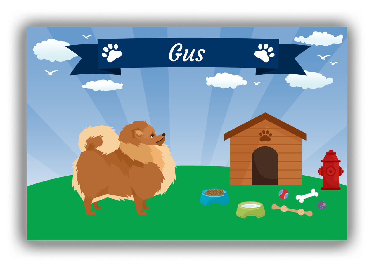 Personalized Dogs Canvas Wrap & Photo Print XXII - Blue Background - Pomeranian - Front View