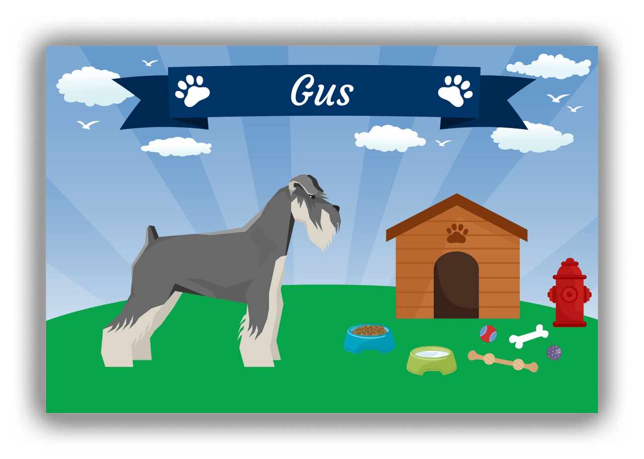 Personalized Dogs Canvas Wrap & Photo Print XXII - Blue Background - Schnauzer - Front View