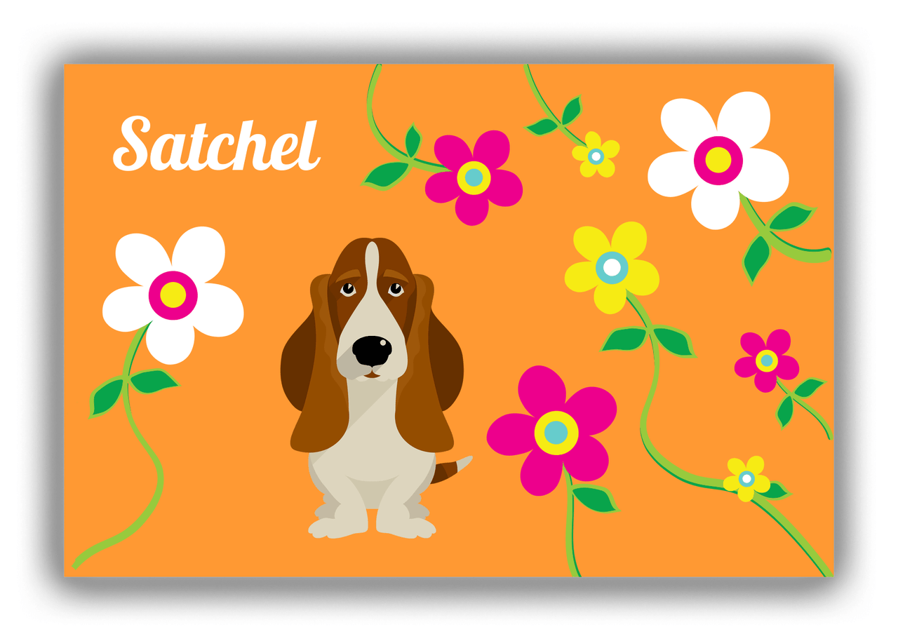 Personalized Dogs Canvas Wrap & Photo Print XXV - Orange Background - Basset Hound - Front View