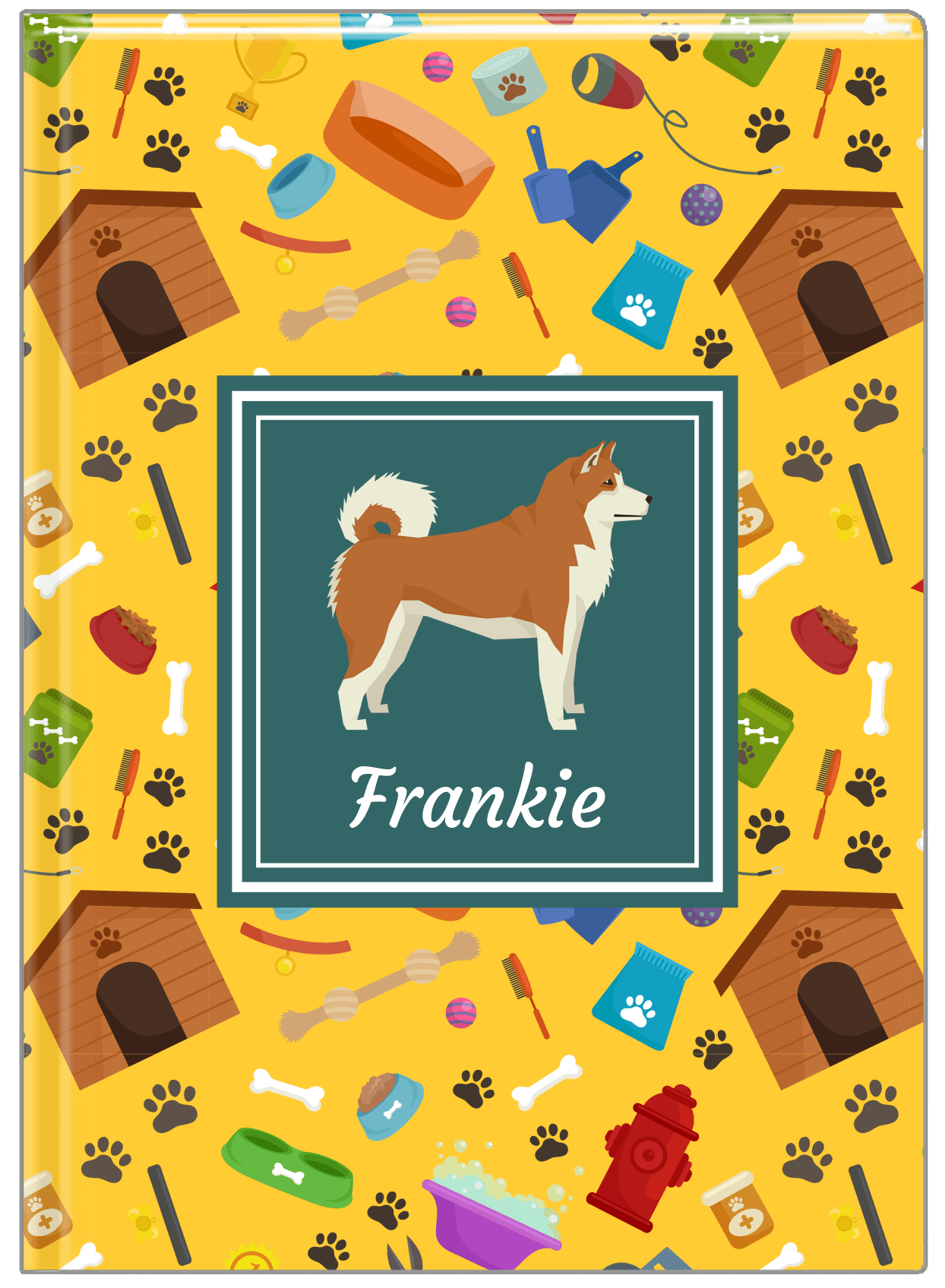 Personalized Dogs Journal VI - Yellow Background - Akita Inu - Front View