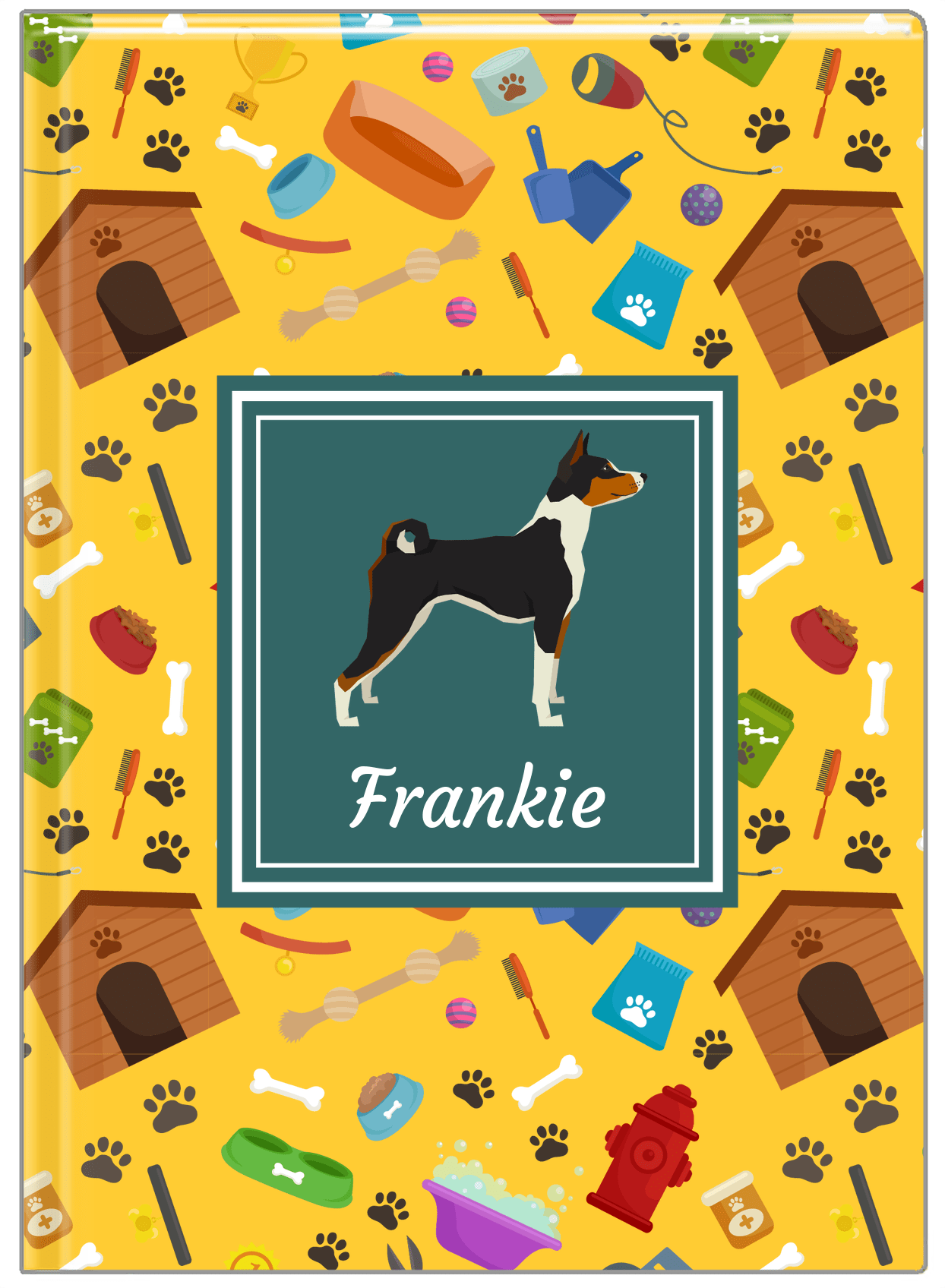 Personalized Dogs Journal VI - Yellow Background - Basenji - Front View