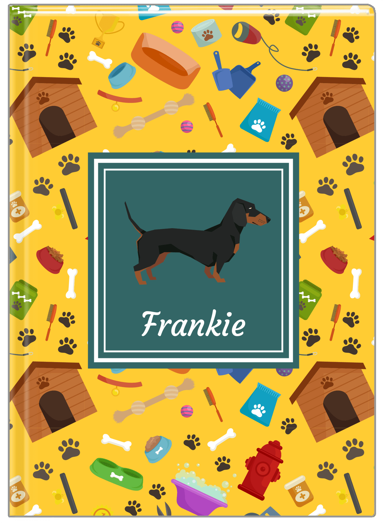 Personalized Dogs Journal VI - Yellow Background - Dachshund - Front View
