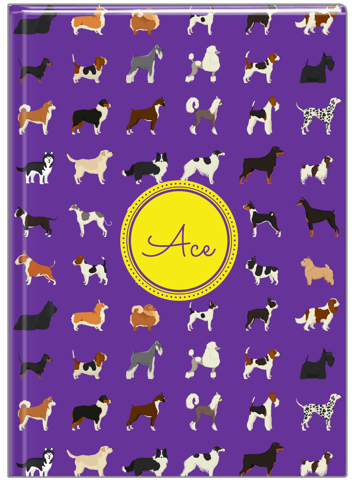 Personalized Dogs Journal XVII - Purple Background - Circle Nameplate - Front View