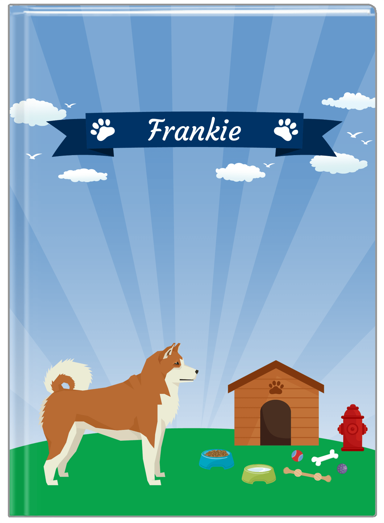 Personalized Dogs Journal XXII - Blue Background - Akita Inu - Front View